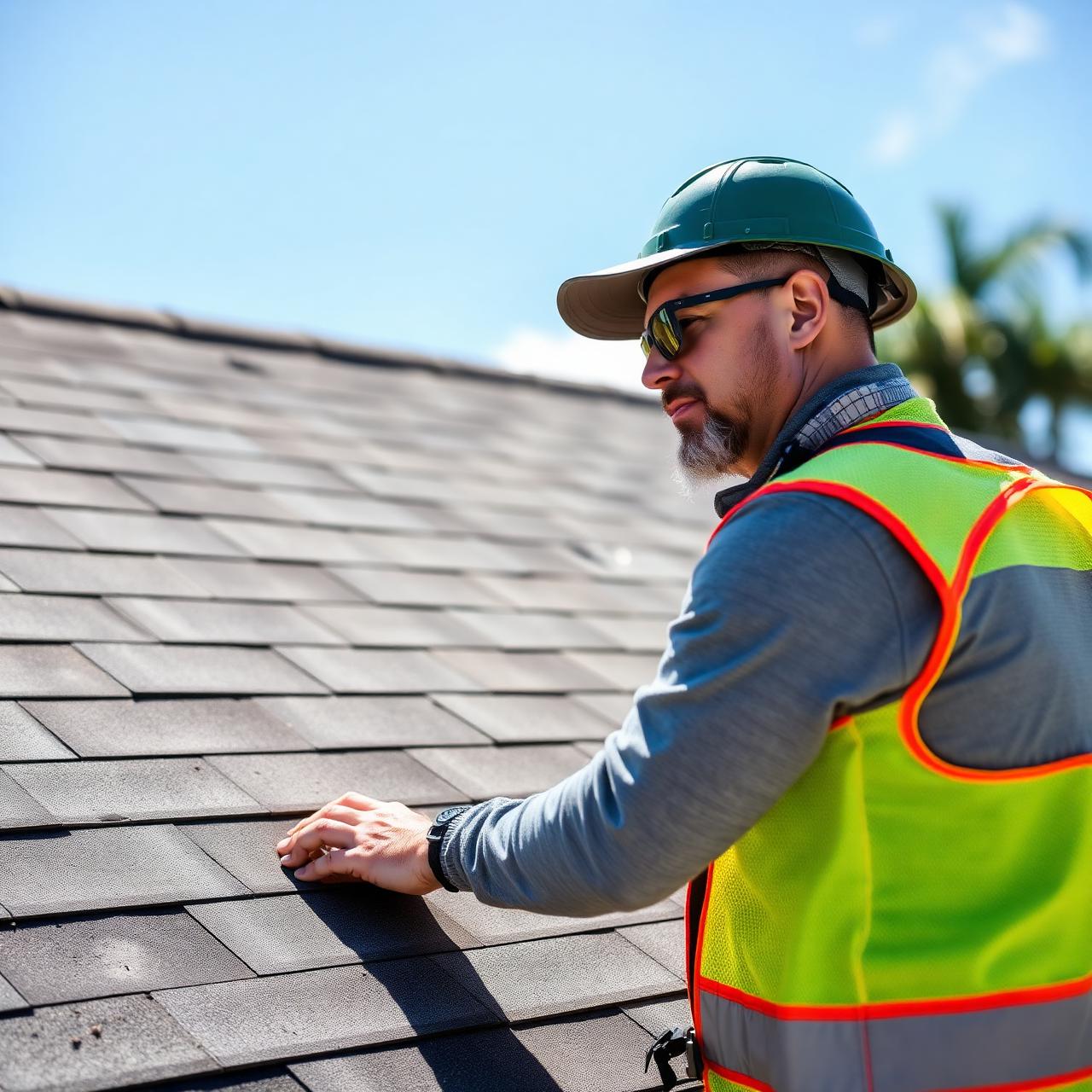 MEK Roofing contractor inspecting shingles